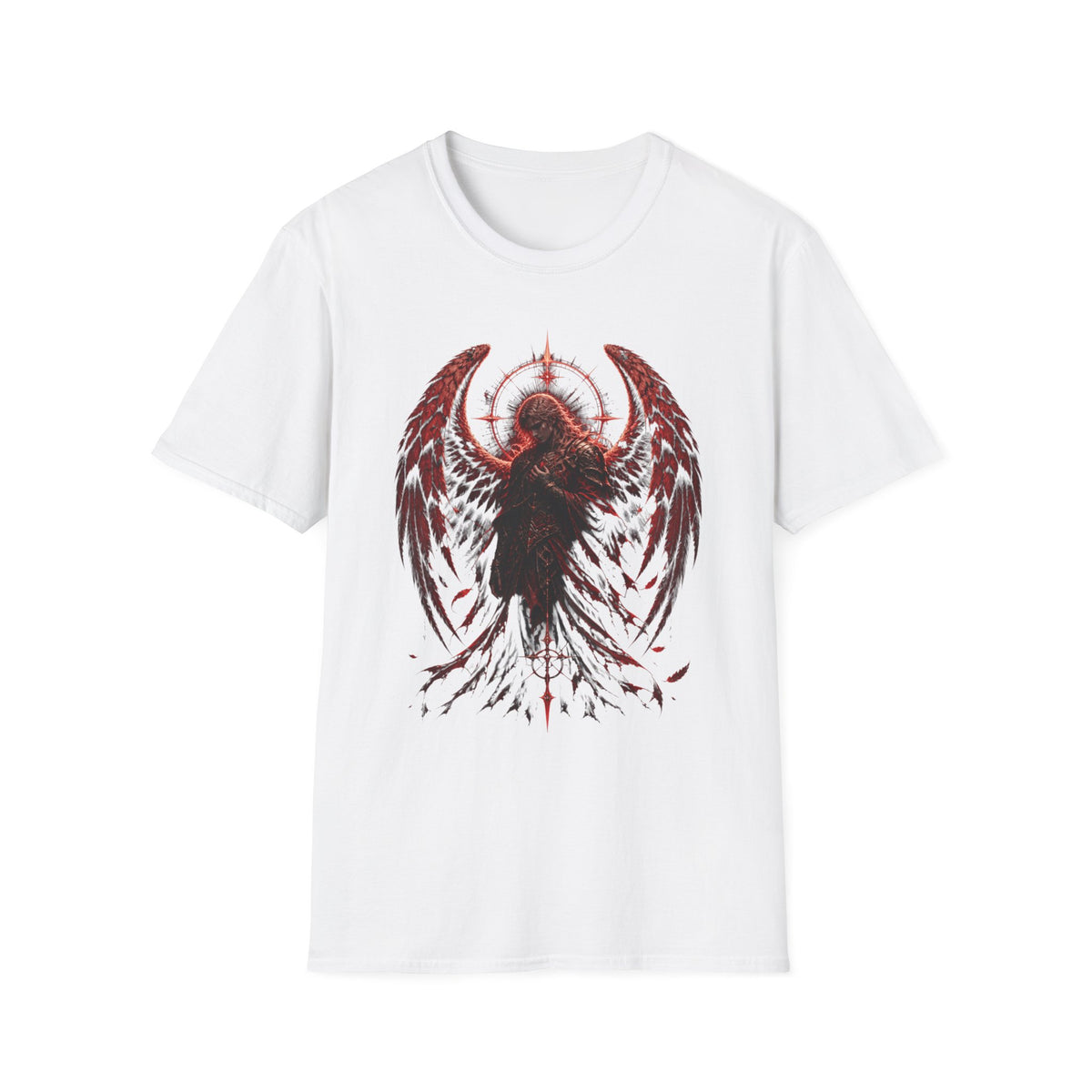 Dark Angel Graphic T‑Shirt – Raven Wings with Halo Design