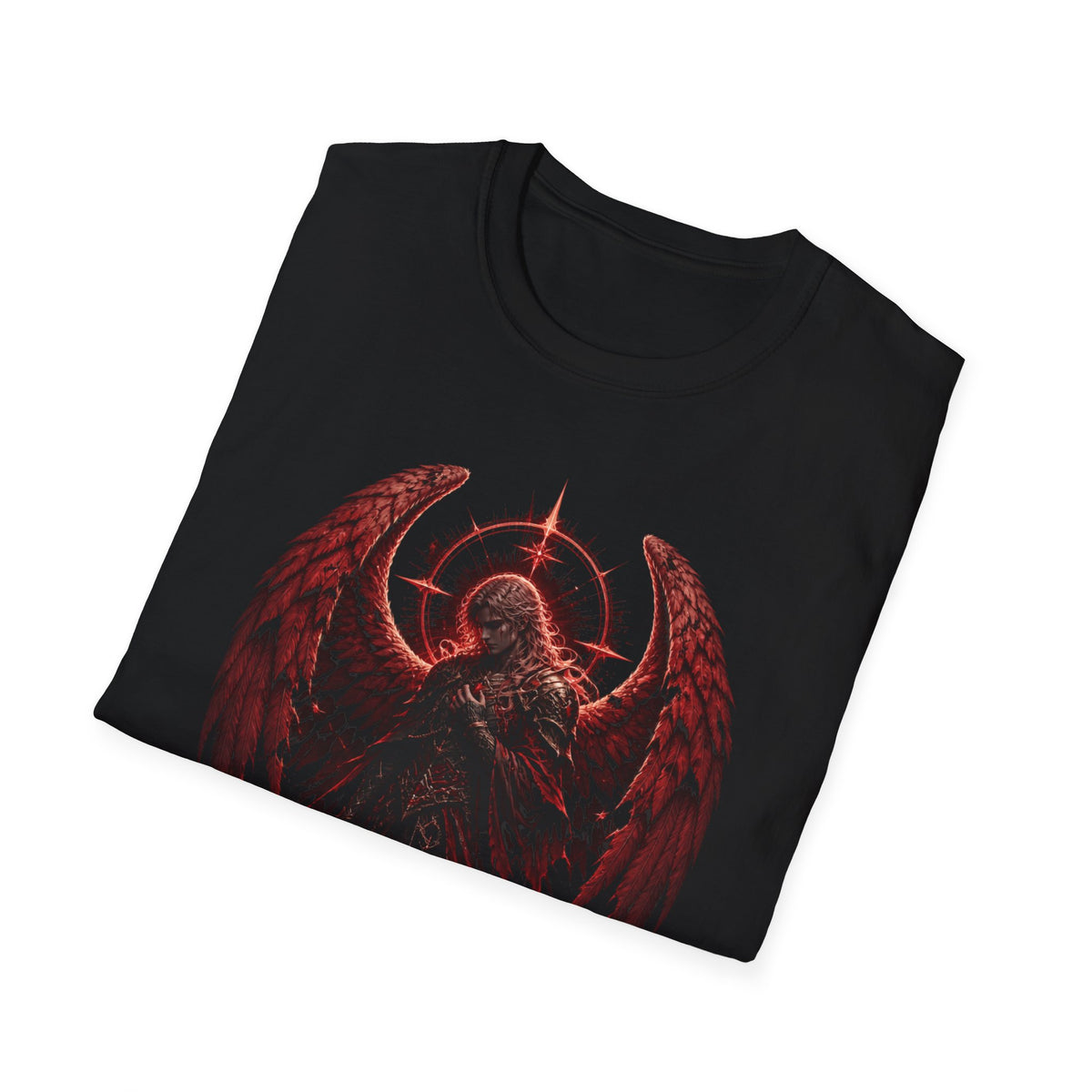 Dark Angel Graphic T‑Shirt – Raven Wings with Halo Design