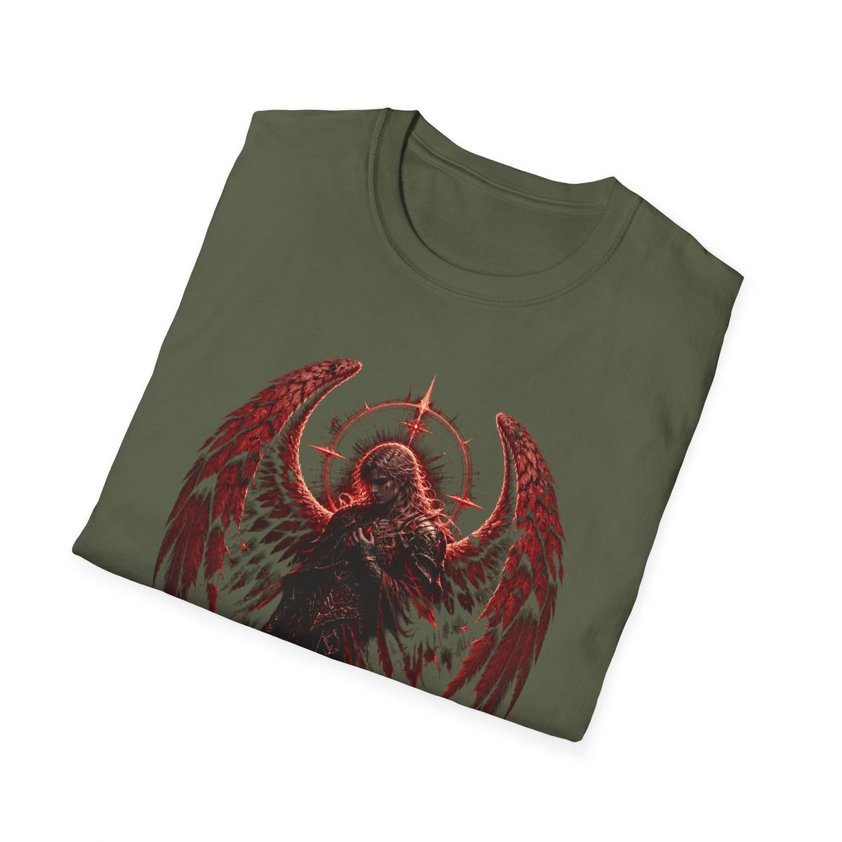 Dark Angel Graphic T‑Shirt – Raven Wings with Halo Design