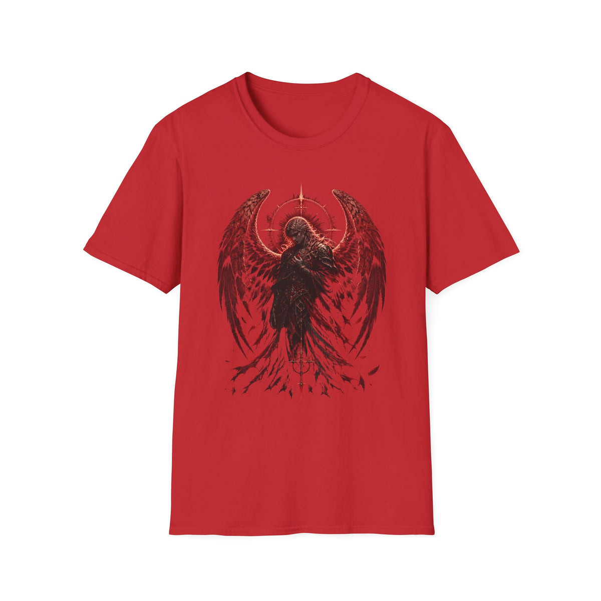 Dark Angel Graphic T‑Shirt – Raven Wings with Halo Design