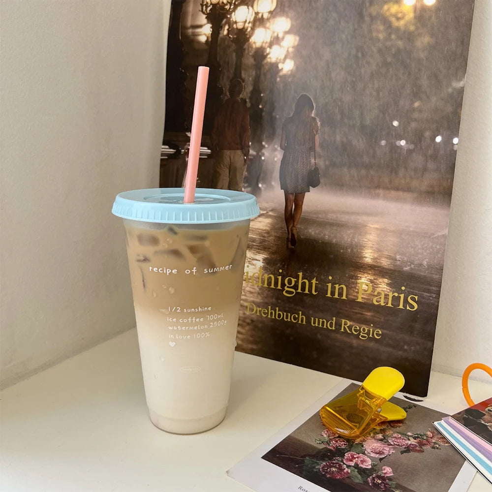 Reusable Plastic Cups With Lid Straw 480/700ML Water Bottle Drinking Bottle BPA Free Transparent Coffee Cup Milk Juice Mugs