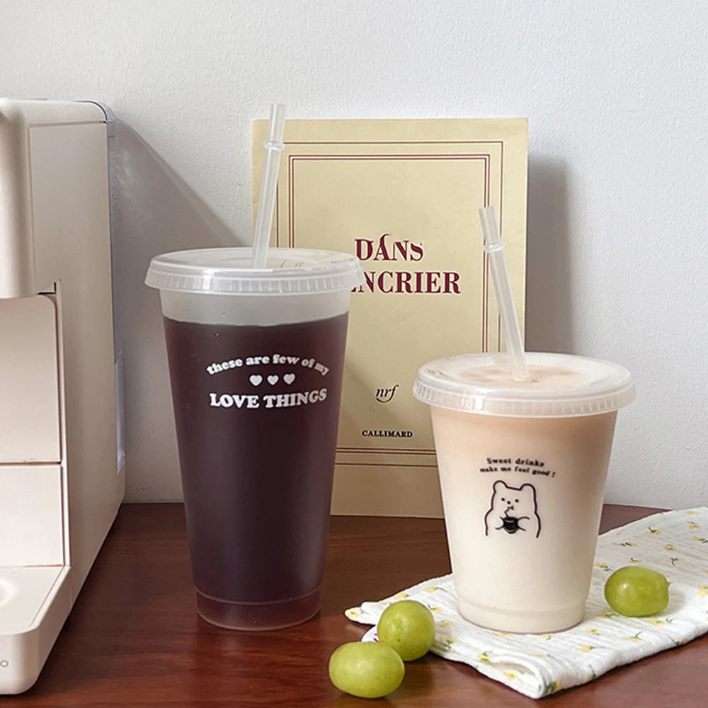 Reusable Plastic Cups With Lid Straw 480/700ML Water Bottle Drinking Bottle BPA Free Transparent Coffee Cup Milk Juice Mugs