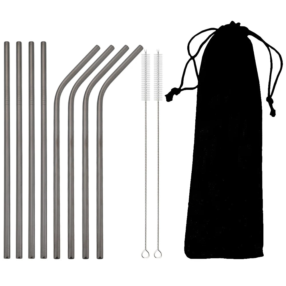 Colorful Reusable Drinking Straw Metal Straws 304 Stainless Steel Straws Set with Brush Bar Cocktail Straw for Glasses Drinkware