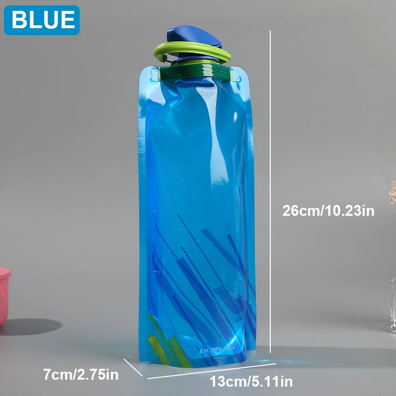 Foldable Water Bottles Flexible Reusable Travel Water Bottle Plastic Water Pouch Soft Flask Water Bag With Carabiner Clip