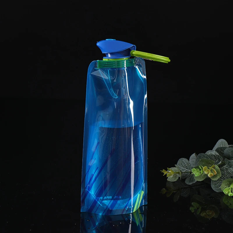 Foldable Water Bottles Flexible Reusable Travel Water Bottle Plastic Water Pouch Soft Flask Water Bag With Carabiner Clip