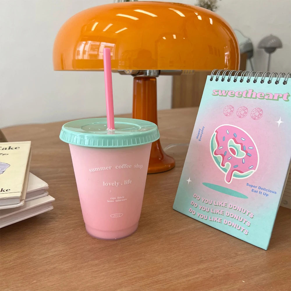Reusable Plastic Cups With Lid Straw 480/700ML Water Bottle Drinking Bottle BPA Free Transparent Coffee Cup Milk Juice Mugs