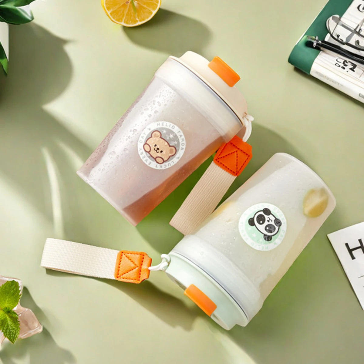 350ML Cute Portable Plastic Water Bottle With Rope Sport Travel Heat-Resistant Leak-proof Water Cup Tumbler For Kids Students 6