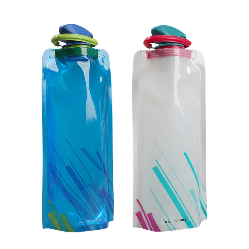 Foldable Water Bottles Flexible Reusable Travel Water Bottle Plastic Water Pouch Soft Flask Water Bag With Carabiner Clip