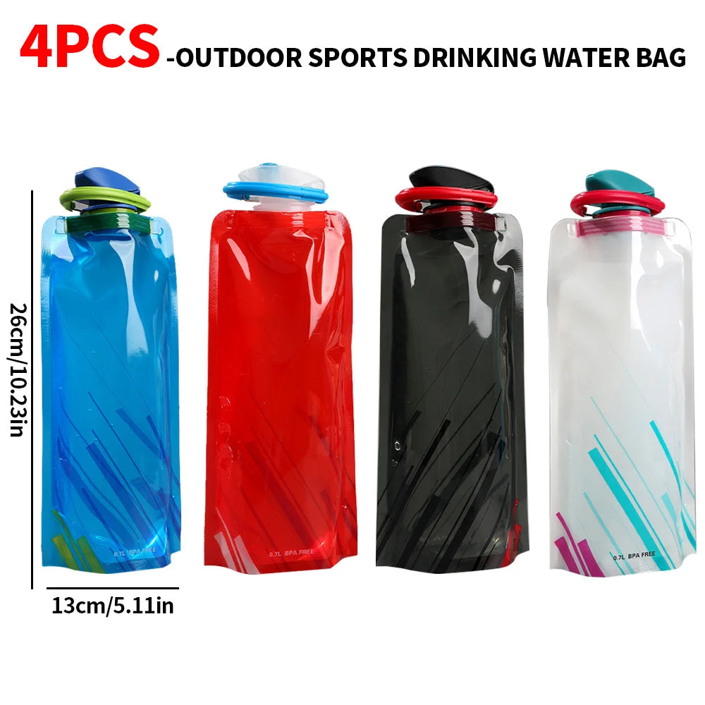 Foldable Water Bottles Flexible Reusable Travel Water Bottle Plastic Water Pouch Soft Flask Water Bag With Carabiner Clip