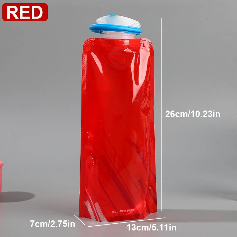 Foldable Water Bottles Flexible Reusable Travel Water Bottle Plastic Water Pouch Soft Flask Water Bag With Carabiner Clip