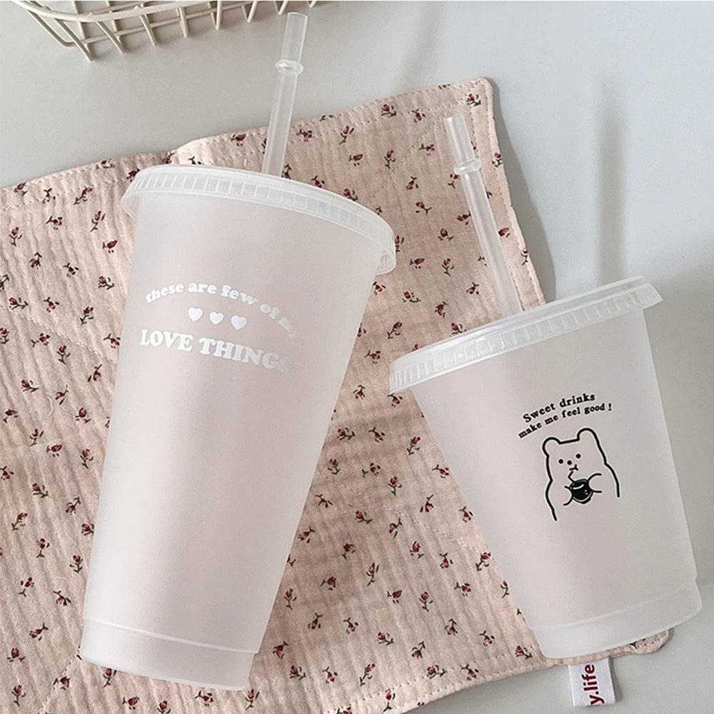 Reusable Plastic Cups With Lid Straw 480/700ML Water Bottle Drinking Bottle BPA Free Transparent Coffee Cup Milk Juice Mugs