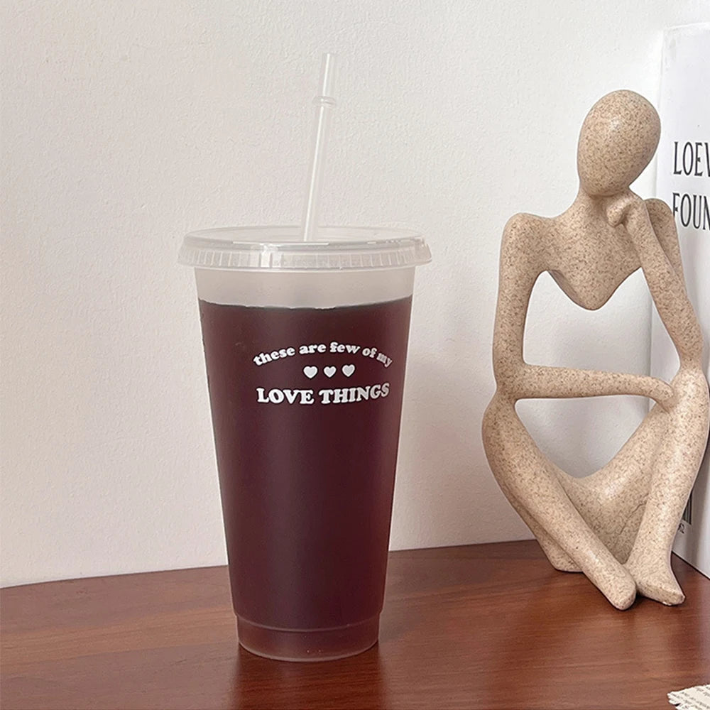Reusable Plastic Cups With Lid Straw 480/700ML Water Bottle Drinking Bottle BPA Free Transparent Coffee Cup Milk Juice Mugs